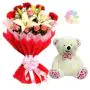 Bunch of Mix exotic flowers with 1  feet height teddy bear