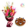 Bunch of Beautiful mix flowers with 1 kg butterscotch cake