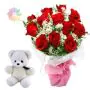 20 red roses with special packing along with 6 inch white teddy bear 