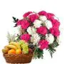 Bunch of 15 carnation with fruit basket