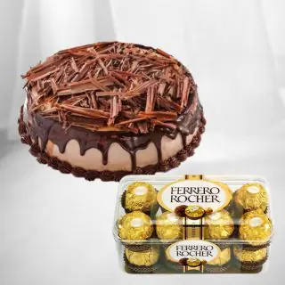 double chocolate cake with box of 16 pcs ferrero rocher chocolates
