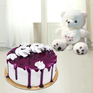  blueberry cake with 6 inch white teddy bear 
