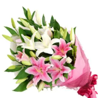 Beautiful Hand bouquet of 10 pink and white oriental lilies