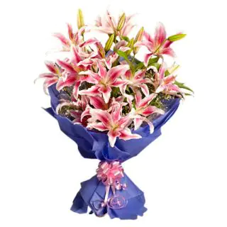 Bunch of 10 pink Oriental lilies