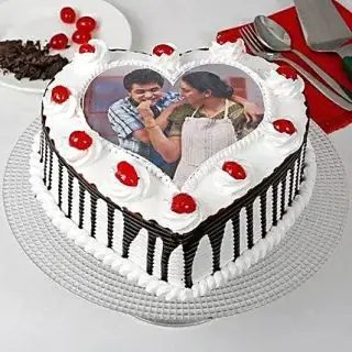 heart shape black forest photo cake 