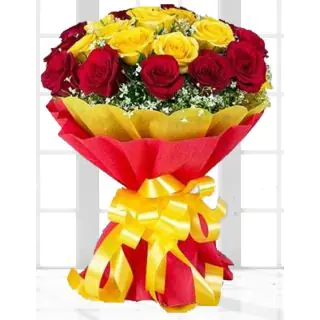 bunch of 20 red and yellow  roses