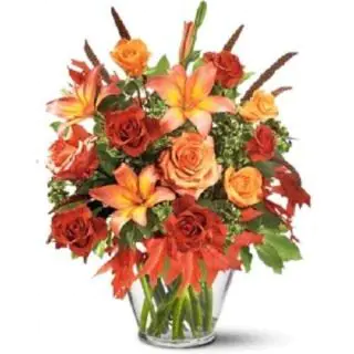 20 Roses with 3 lilies in glass vase