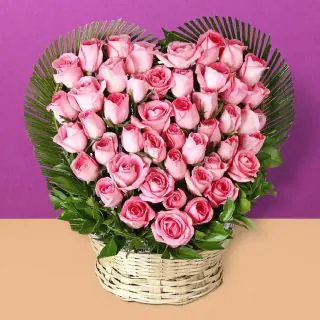 40 pink roses heart shape arrangement 