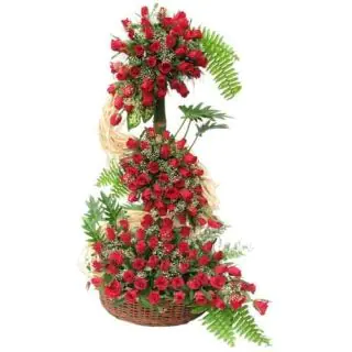 5 feet height arrangement of 150 red roses