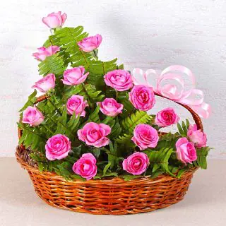 Basket arrangement of 20 pink roses