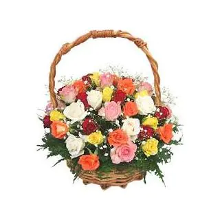 basket arrangement of 40 mix roses 