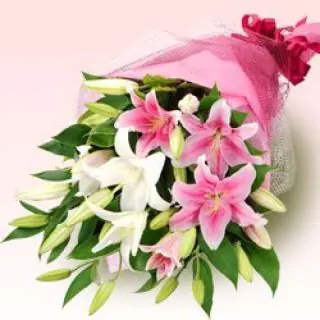 Bunch of 10 pink and white lilies 