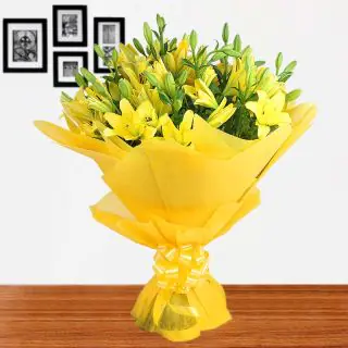 Bunch of 10 yellow lilies flowers 
