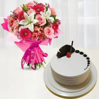 Bunch of 15 mix flowers with vanilla cake 