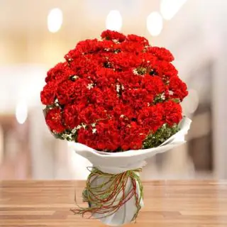 Bunch of 40 red carnations flowers 
