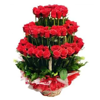 Designer basket arrangement of 100 red roses 