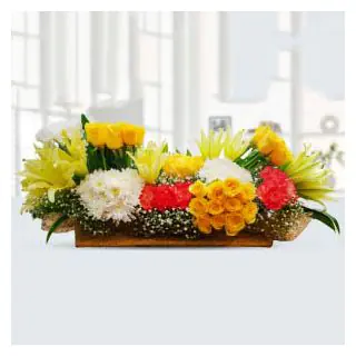 Flat Basket Arrangement of Mix exotic flowers 