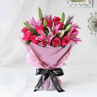 Celebrating Love ...Beautiful Bunch of lilies,carnations and roses mix together