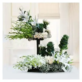 Premium Arrangement of White Exotic flowers with 2 feet height 