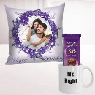 Set of photo cushion and photo Mug with dairy milk silk 