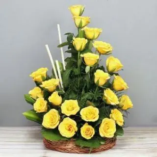 Basket Arangement of 25 yellow roses