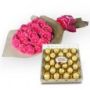 15 pink roses bunch with 24 pcs ferrero rocher
