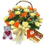 20 mix rose basket with 6 inch teddy with half kg kaju katli 
