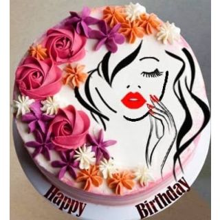 floral  cake with girl theme 