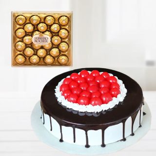 choco vanilla cake with box of 24 pcs ferrero rocher chocolate