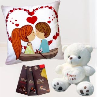 1 feet height teddybear, photo cushion, with set of bournville dark chocolates 