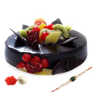 1 kg chocolate mix fruit  premium quality cake with 1 rakhi and roli chawal