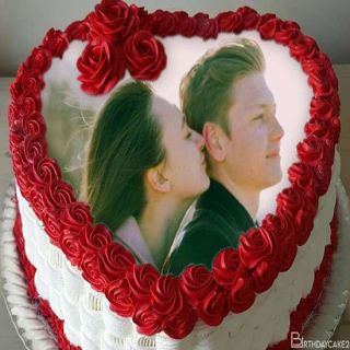 heart shape red velvet photo cake with floral theme 