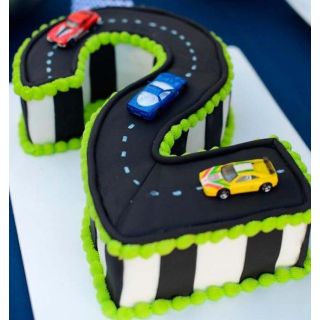 2 shape numeric theme cake with race track theme in 2 kg kids cake