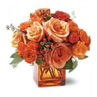 20 orange and peach roses in vase