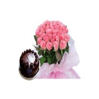 20 Pink roses Bunch with 1 kg chocolate fantasy cake