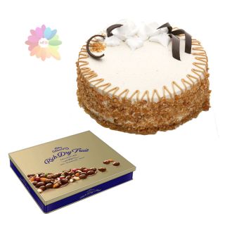  butterscotch cake with box of Cadbury premium chocolates 