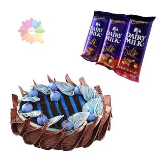  blueberry cake with 3 dairymilk silk chocolates 
