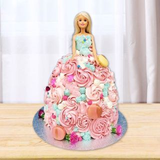  Barbie floral costume cake in strawberry flavour 