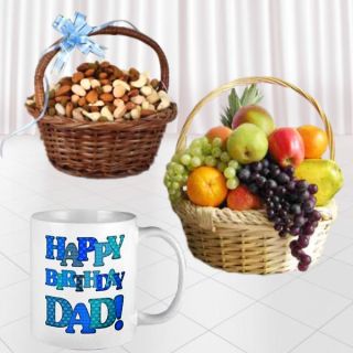 2 kg seasonal fruits basket , Basket of assorted Half kg dry fruits ,Photo mug 