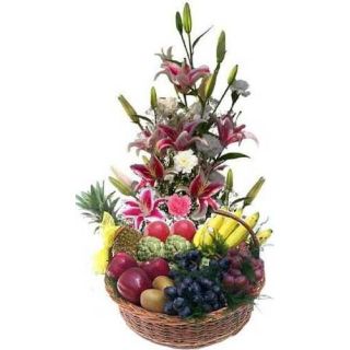 2 kgs Fruit Basket with Flowers Arrangement