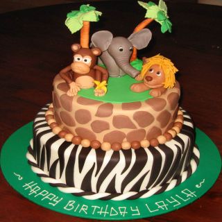 2 storey fondant Jungle theme cake 