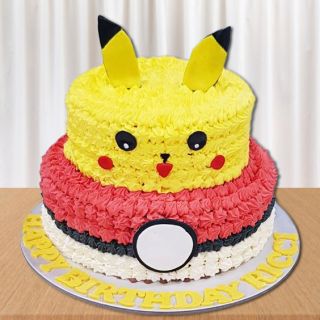 2 storey pokemon theme cake with 2.5 kg weight  in double chocolate flavour 
