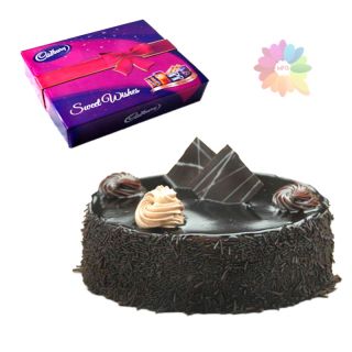  chocolate truffle cake with box of celebrations 