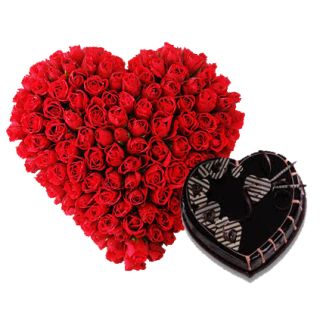 50 red rose heart heart shape Arrangement with 1 kg heart shap chocolate fantasy cake 