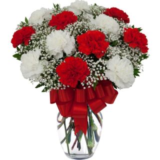 20 carnations in mix colour arranged in vase