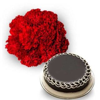 Bunch of 15 Red Carnations with 1 pound chocolate fantasy