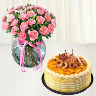 Bunch of 30 pink carnations with premium quality  honey cool cake 
