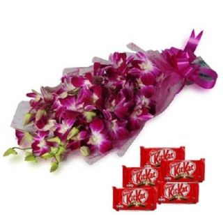Bunch of 6 orchids with 5 pcs of kit kat