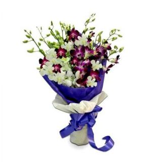 bunch of lavender n white orchids 
