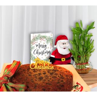 Chocolate plum cake, Santa clause , 2 layer lucky bamboo tree with christmas greeting card 